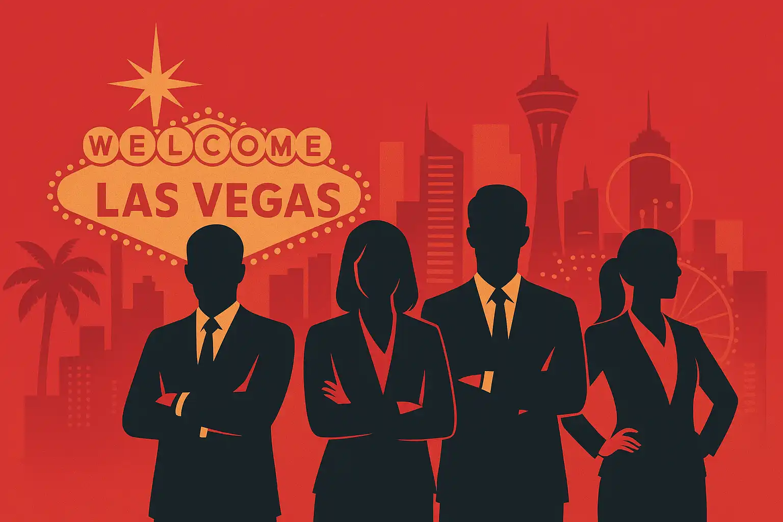Equipo ilustrado de Norsemania frente a un fondo de casino rojo y dorado