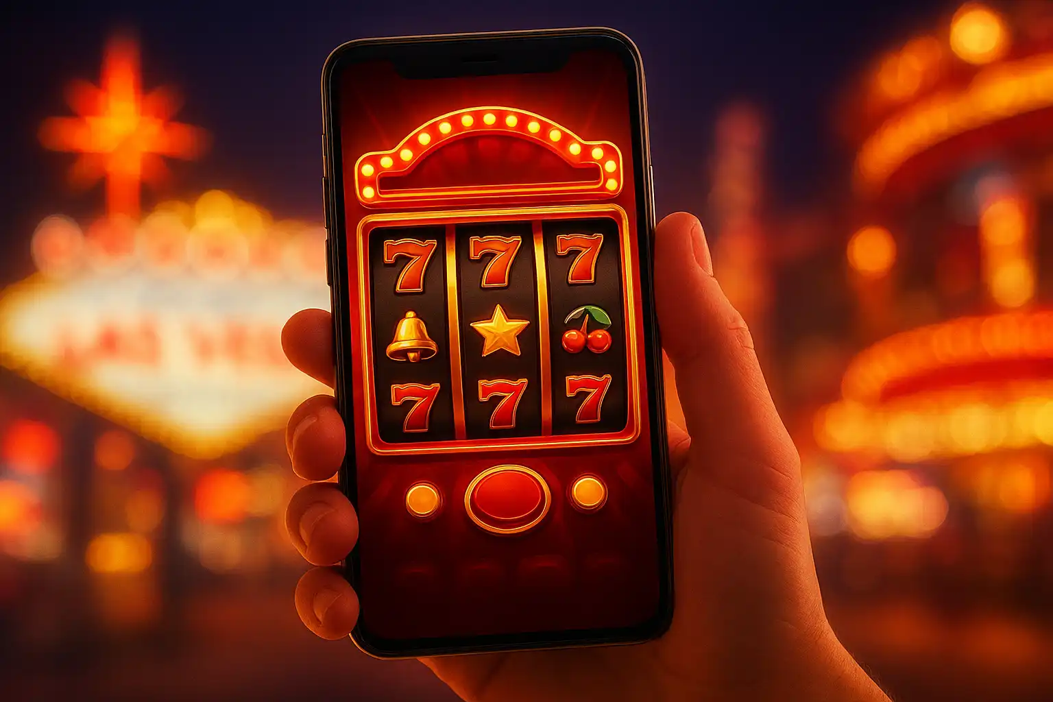 Teléfono móvil mostrando el lobby de tragaperras de la app de Norsemania con detalles dorados